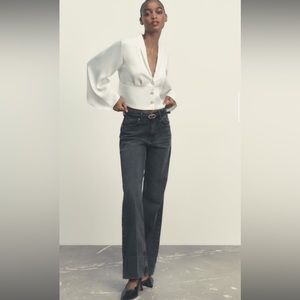 Zara - Cape Sleeve Satin Effect Blouse, Size XL